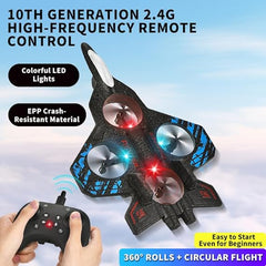 Foam RC Fighter Jet Airplane with LED Lights, 360° Stunts, Easy Remote Control